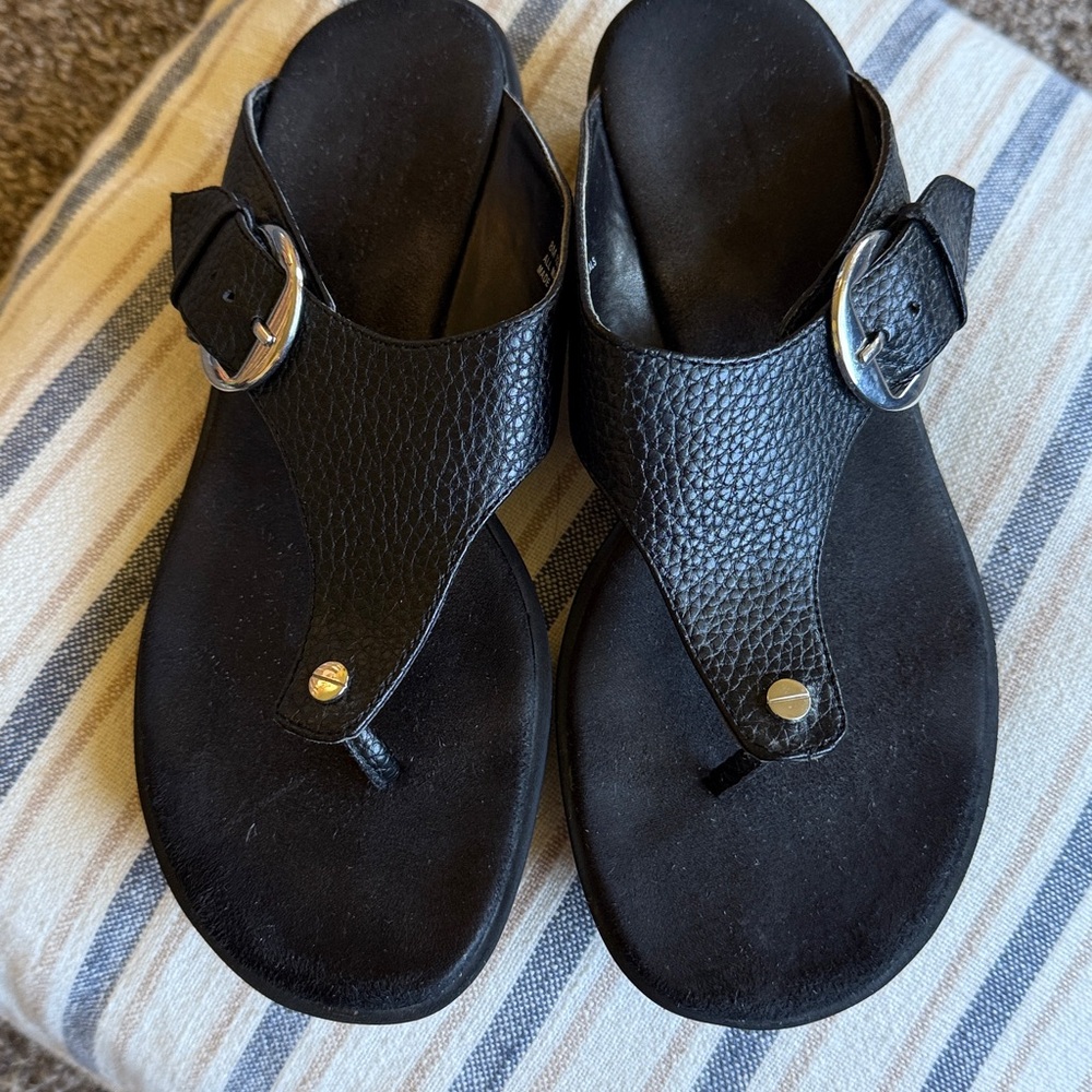 Aerosols Black Thong Sandals with Silver Buckle - Picture 2 of 6